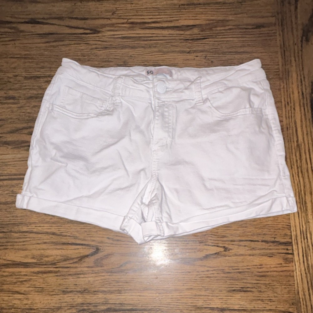 SO Chino Shorts Women White Low-Rise Button Cuffed 5-Pocket Size 15