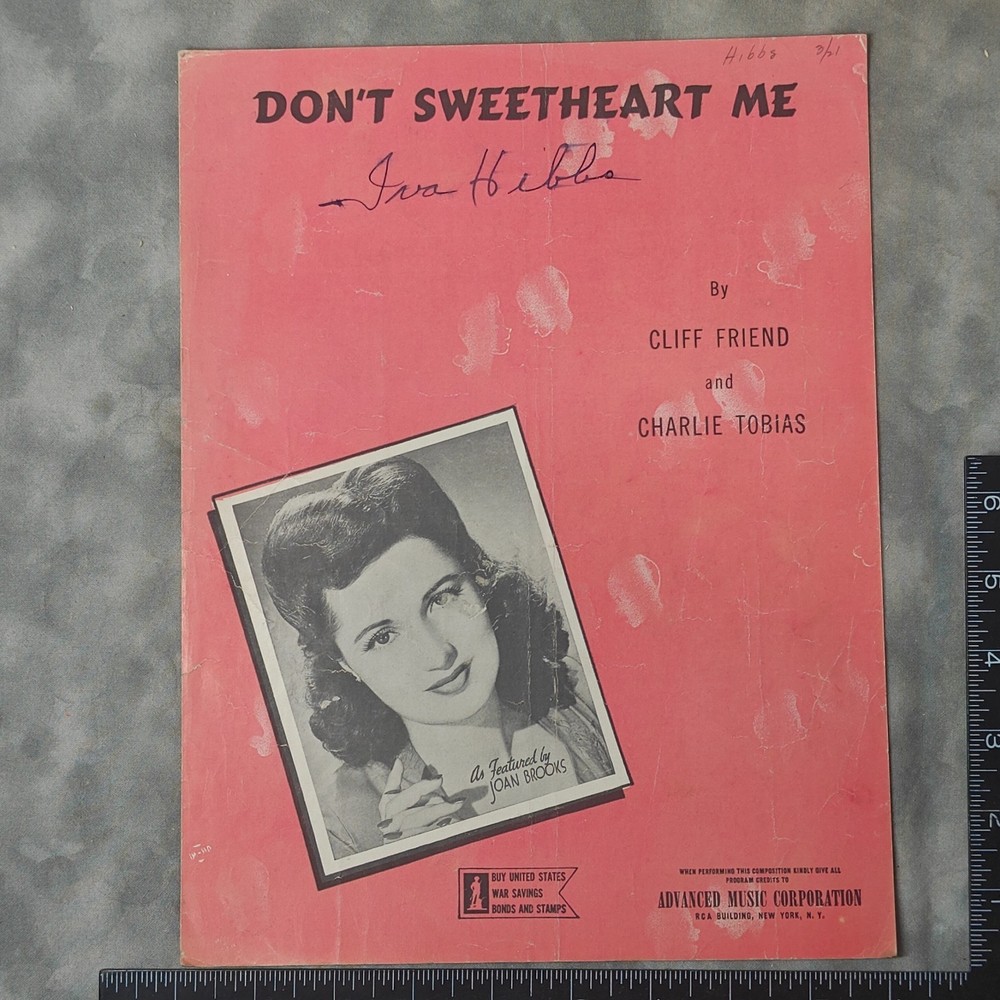 1943 Don't Sweetheart Me Sheet Music Joan Brooks WWII War Bonds Piano Vocal Uke!