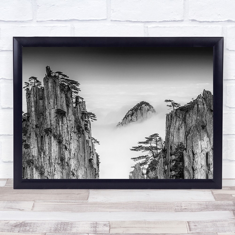 Asia China Huangshan Sea Of Clouds Fog Mist Wall Art Print