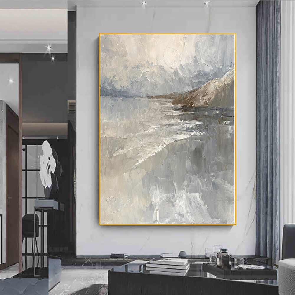 Nordic Oil Painting Hand Painted Gray Landscape Canvas Painting Living Room
