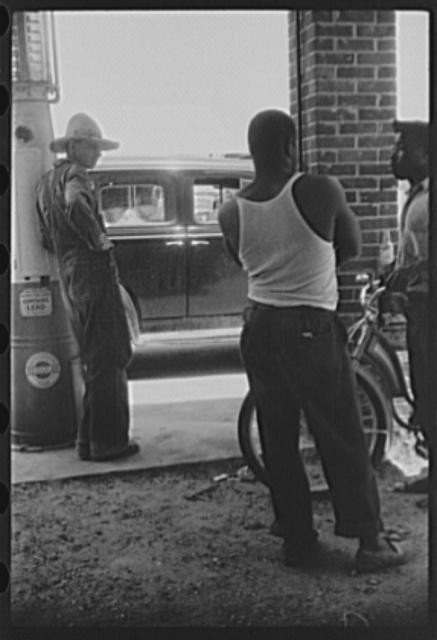 Camden North Carolina 1940s FSA Gas Station Men Car Black White Photo