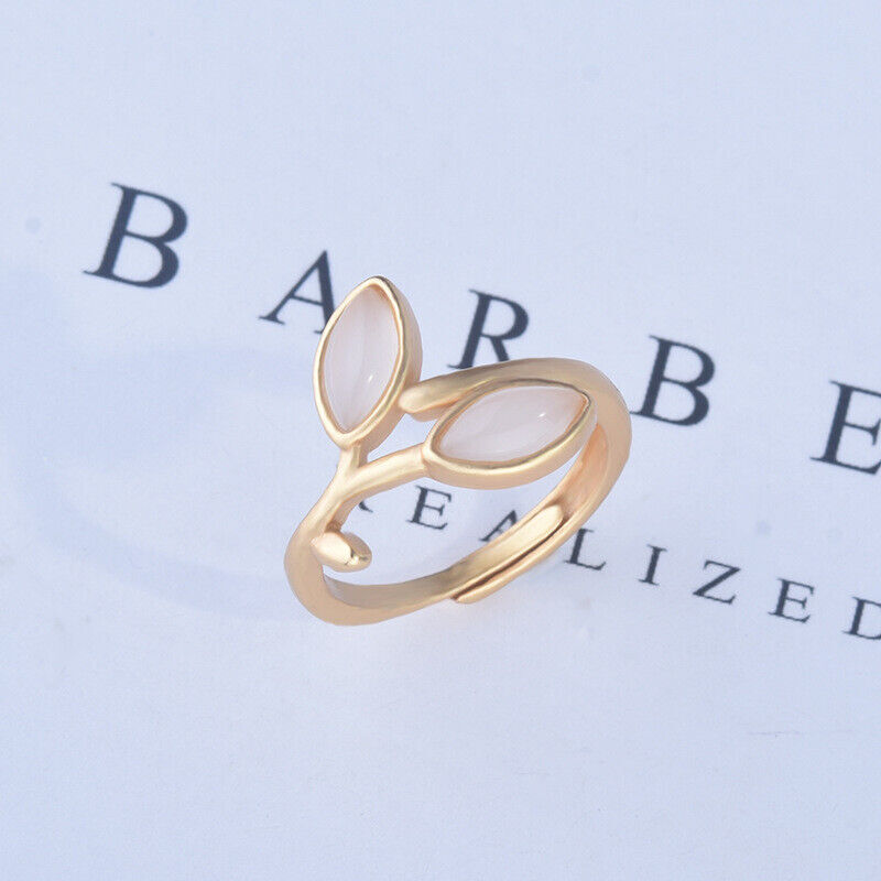 White Natural Jade Leaf Rings 18K Gold Plated Luxury Real Jewelry Amulet