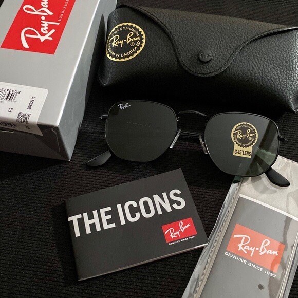 Ray-Ban Hexagonal RB3548 Black Frame/ Green G15  Sunglasses