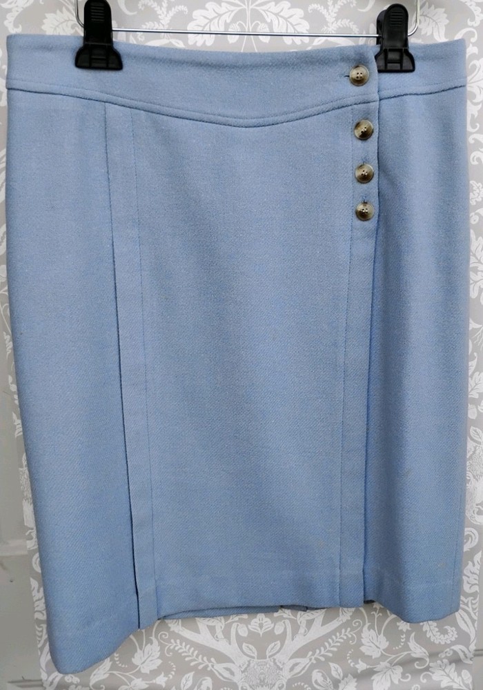 Vintage Pendleton Blue Wool Pencil Skirt Side Buttons Size 10 USA TG714 Academia