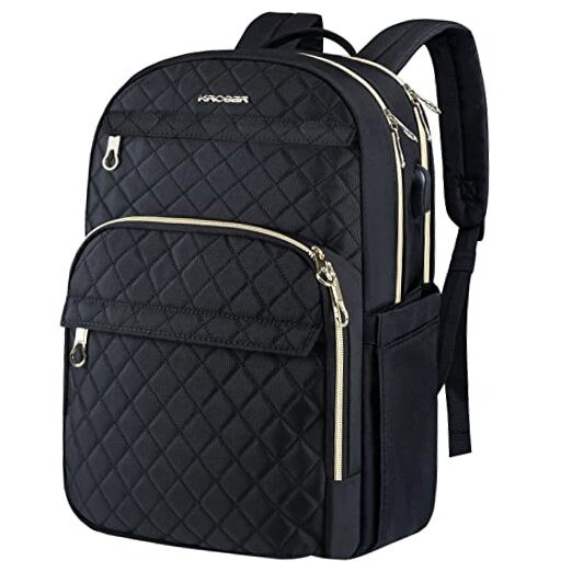 Sleek Black Quilted Laptop Backpack Fits 15.6 Inch Notebook