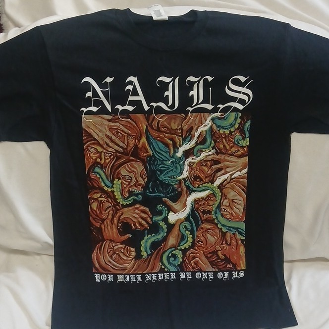 Gildan Nails You Will Never Be One of Us Heavy Cotton Black Band T-Shirt M