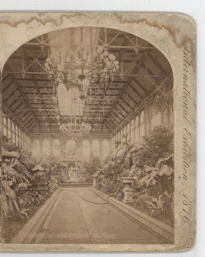 Horticultural Bldg Interior Hose  Philadelphia Centennial Expo Stereoview 1876