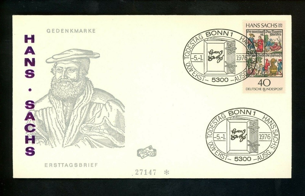 Postal History Germany FDC #1206 Hans Sachs poet literature 1976