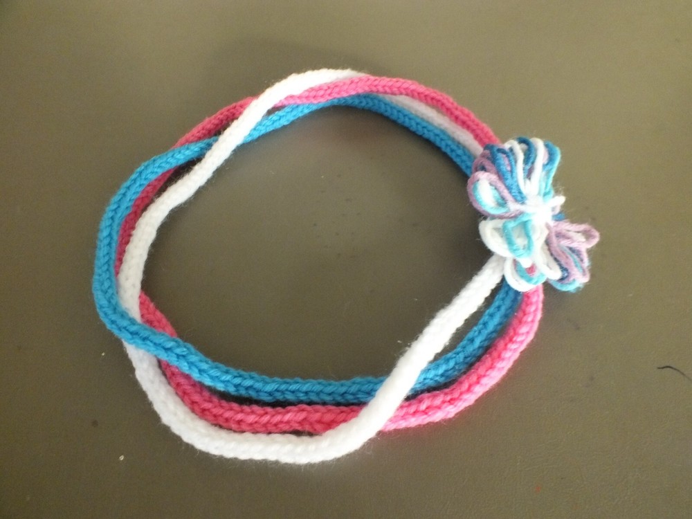 Unique Handmade Crocheted One of a Kind Yarn Scarf Necklace Pink Turquoise Wh20