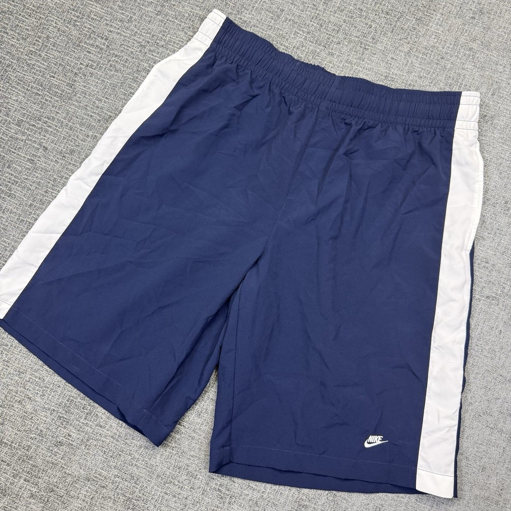 Vintage Nike Basketball Shorts Mens XXL Blue White Baggy Drawstring Silver Tag