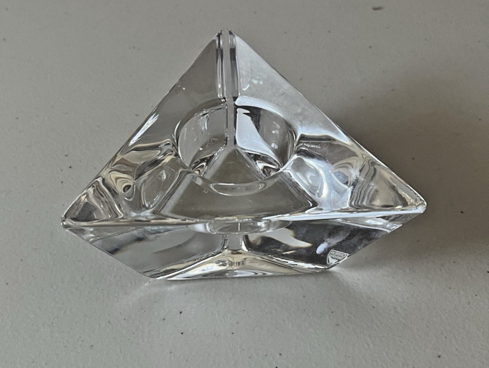 Orrefors Crystal Triangle Votive Tealight Candleholder by Martti Rytkonen 5 in.