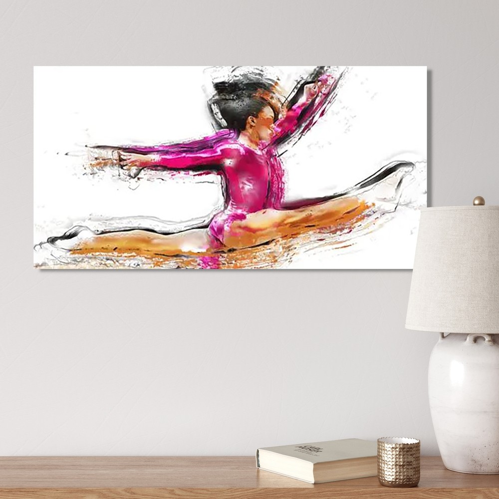 Gymnastics Split Pink Canvas Art Print - 32x16 Inches