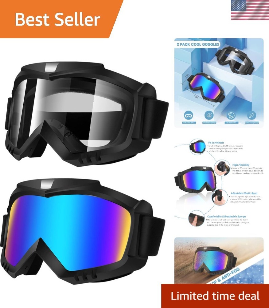 Dirt Bike Goggles 2 Pack - Motorcycle, ATV, Riding, Ski, Windproof Racing Gla...