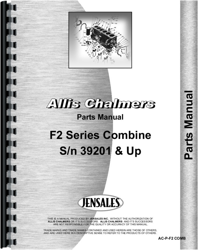 Allis Chalmers F2 Combine Parts Manual for Serial 39201 and Up