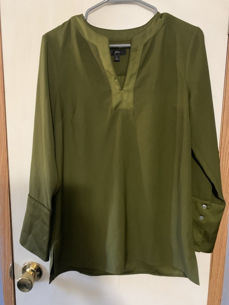 J. Crew Royal Olive Green V Neck Long Sleeve Tunic Top Women's Size Small