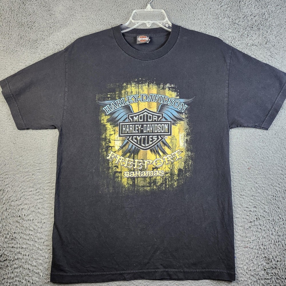 Harley-Davidson Shirt Mens Large Black Freeport Bahamas Skull Biker Graphic Tee