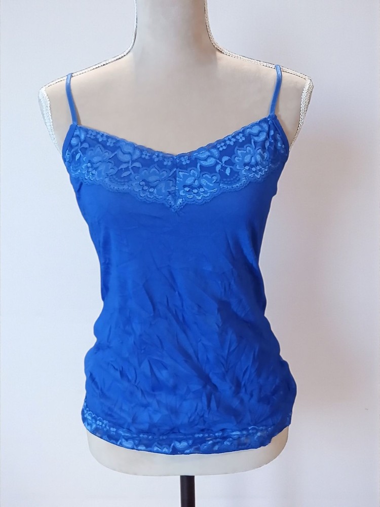 Maurices Blue Lace Trim Spaghetti Strap Crinkle Tank Cami Womans Small Layering