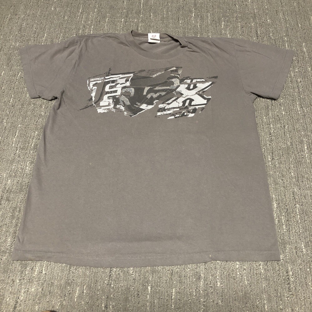 VTG Fox Racing Motocross Graphic T-Shirt Men’s Size L Grey Y2K Grunge Cyber Goth