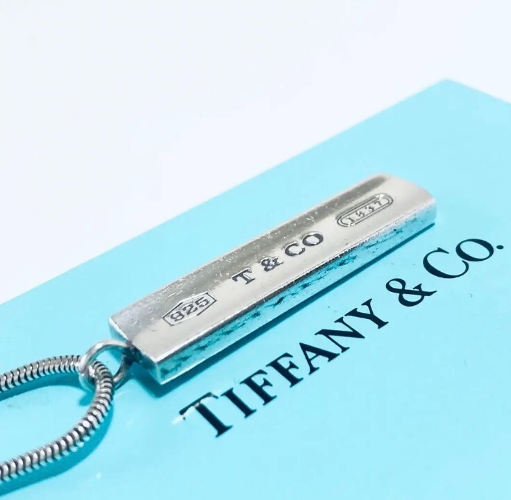 Auth Tiffany & Co. 1837 Bar Plate Sterling Silver 925 Necklace Pendant w/box