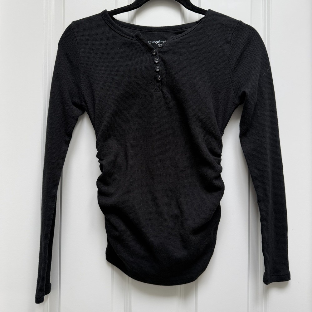 Liz Lange Maternity Long Sleeve Waffle Knit Shirt Black Xs