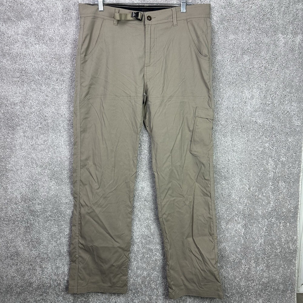 Prana Breathe Men’s Khaki Cargo Pants Size L 32 Flat Front Outdoor Style