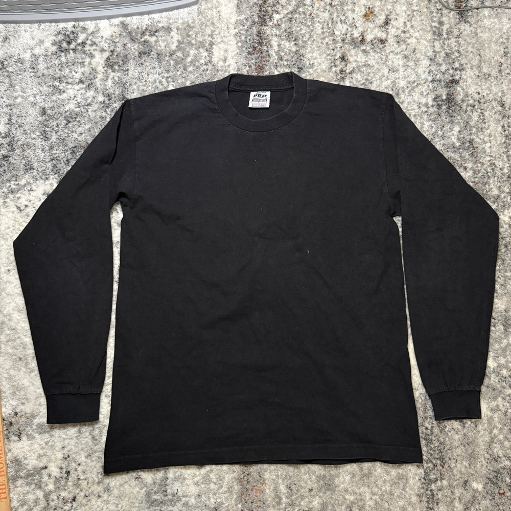 Pro 5 Super Heavy Mens Long Sleeve T-Shirt Black Cotton Crew Neck Large