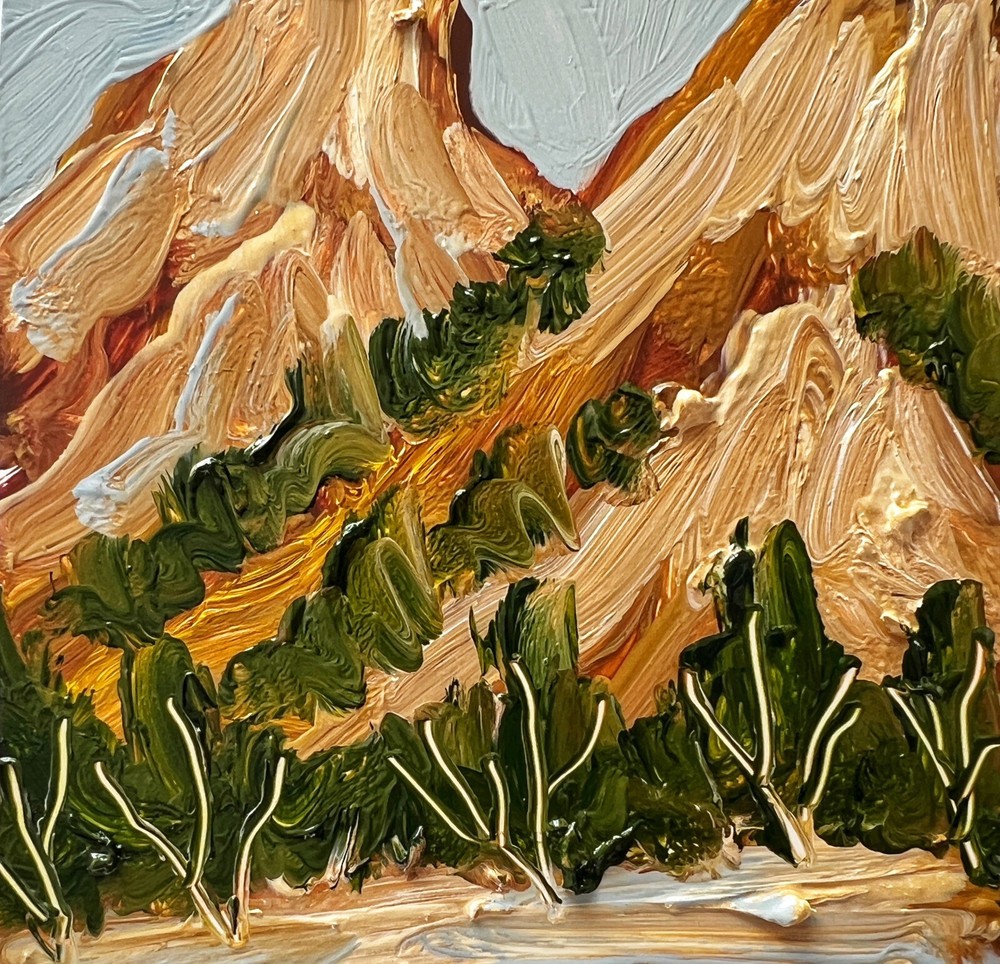 Abstract Landscape Oil Painting Impressionist Mountain Trees Miniature Artwork