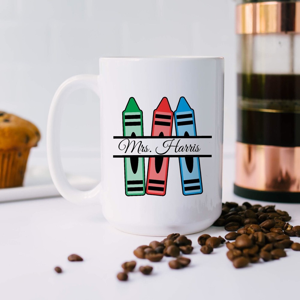 Custom Teacher Name Crayon Mug End Of The Year Teacher Gift Christmas Gift For