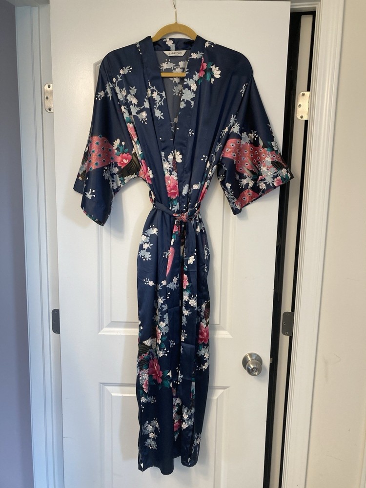 Babeyond Navy Peacock and Floral Kimono Robe Women’s OS