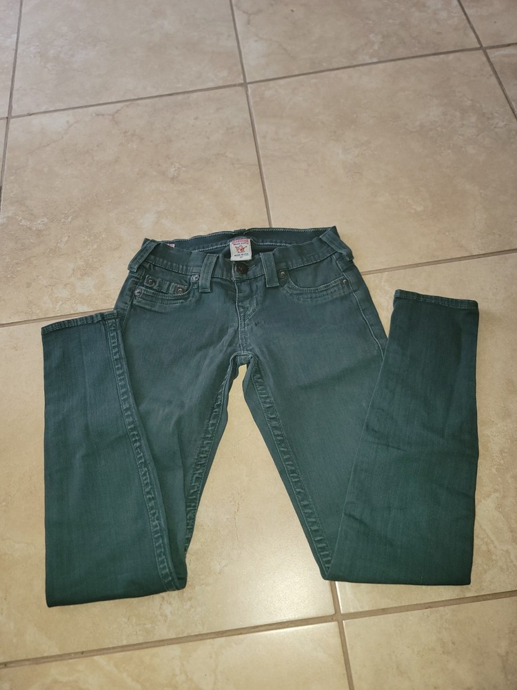 True Religion Jeans Womens 25 Casey Skinny Dark Wash Denim Green Made in USA