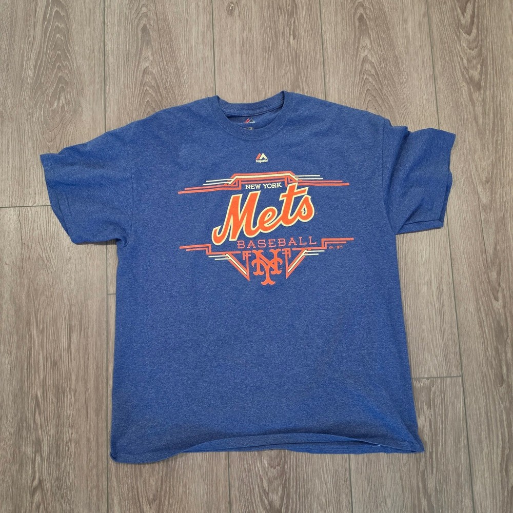Majestic Mens New York Mets History Graphic T-Shirt Blue XL MLB Baseball y2k