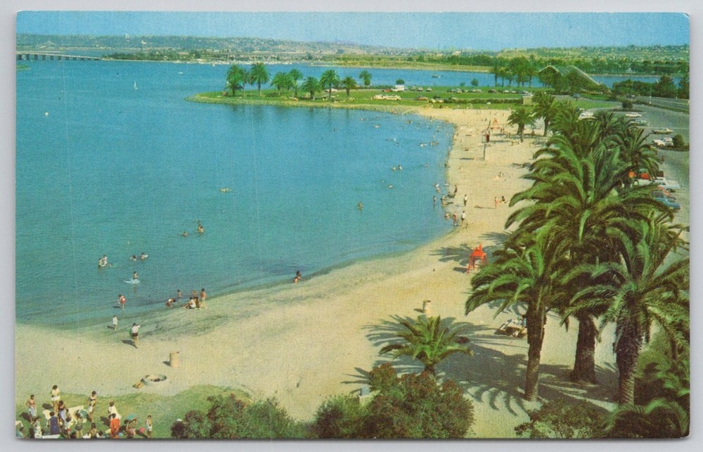 Mission Bay Park San Diego CA Chrome Postcard Beach Palm Trees 1960s