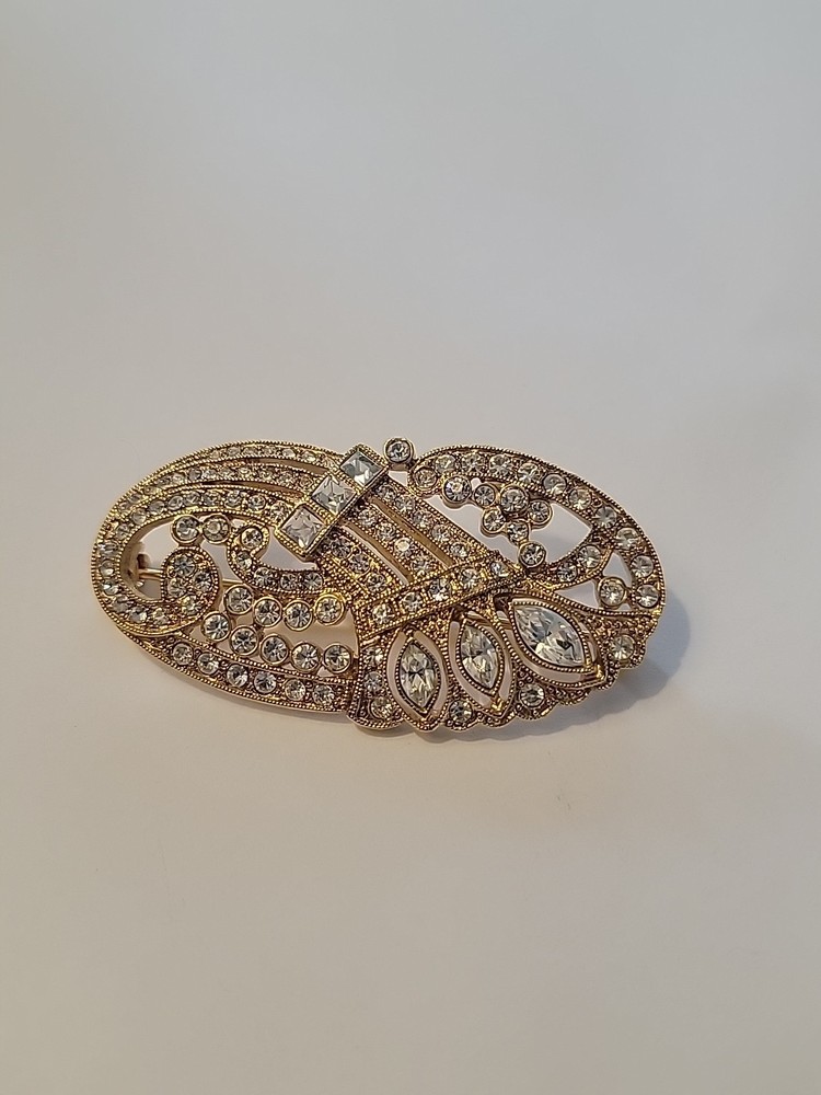 Vintage Gold-Tone Art Deco Gorgeous with Marquise Square Rhinestones Brooch Pin