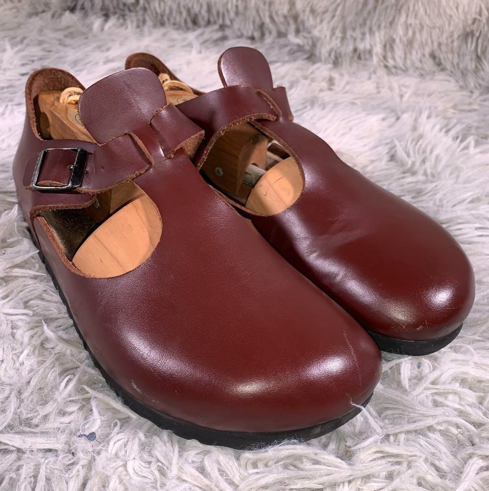 beautiful BIRKENSTOCK PARIS Mary Jane Flat Strap Shoes Burgundy Wine Red Size 38