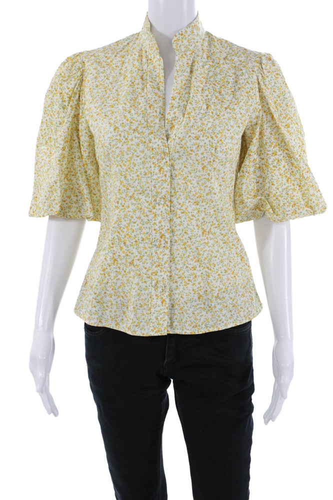 Petersyn Women Blouse White Floral Mock Neck 3/4 Sleeve Button-Up Size SFree Shipping in US $100+ Orders | $6.95 Orders Below
