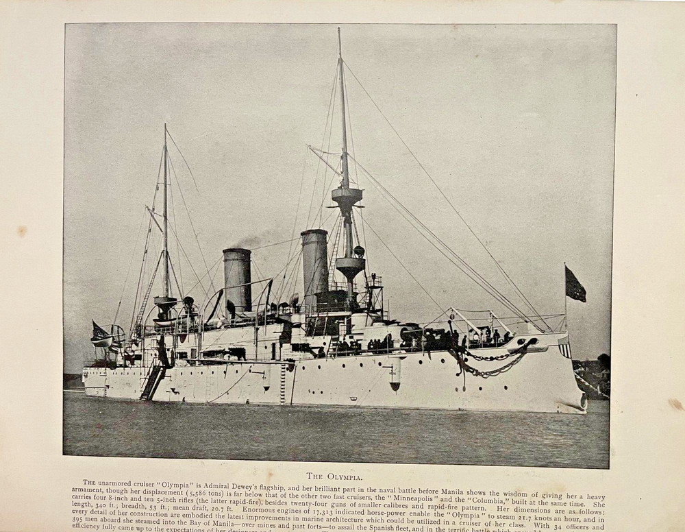 1898 Vintage Illustration Unarmored Cruiser Olympia Spanish American War
