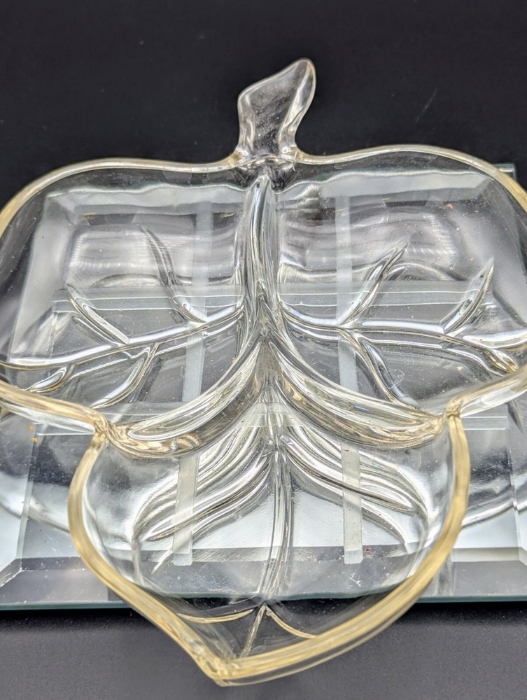 Decorative Leaves Glass Relish/Olive/Candy Dish  MCM