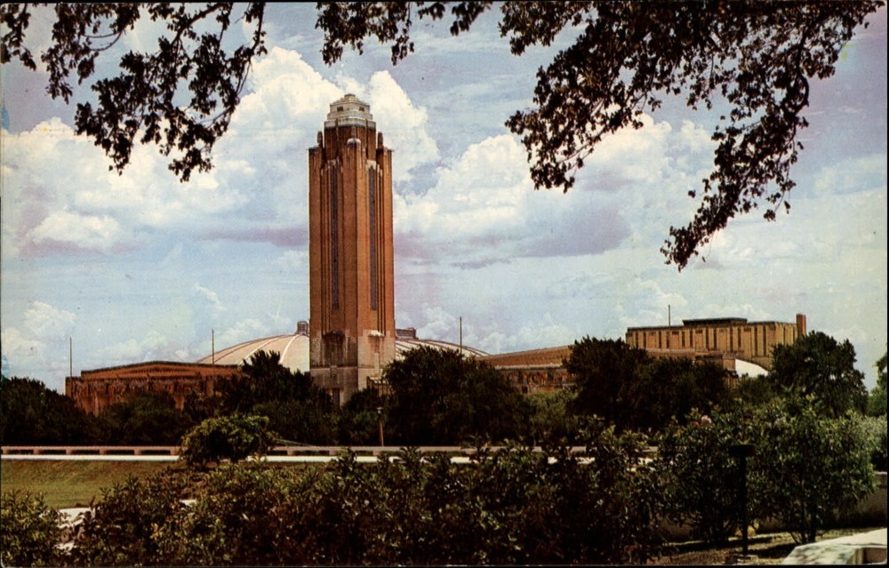 Fort Worth Texas Will Rogers Coliseum tower Amon Carter Square vintage postcard