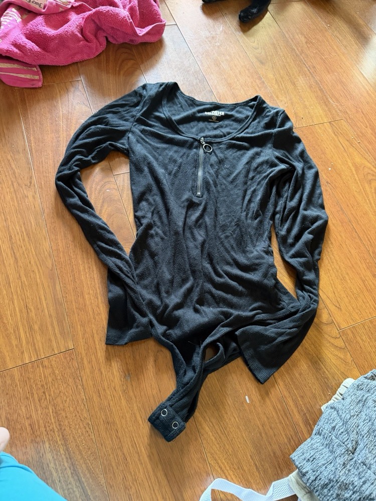 Hollister Women's Striped Body Suit Size Medium with Buttons