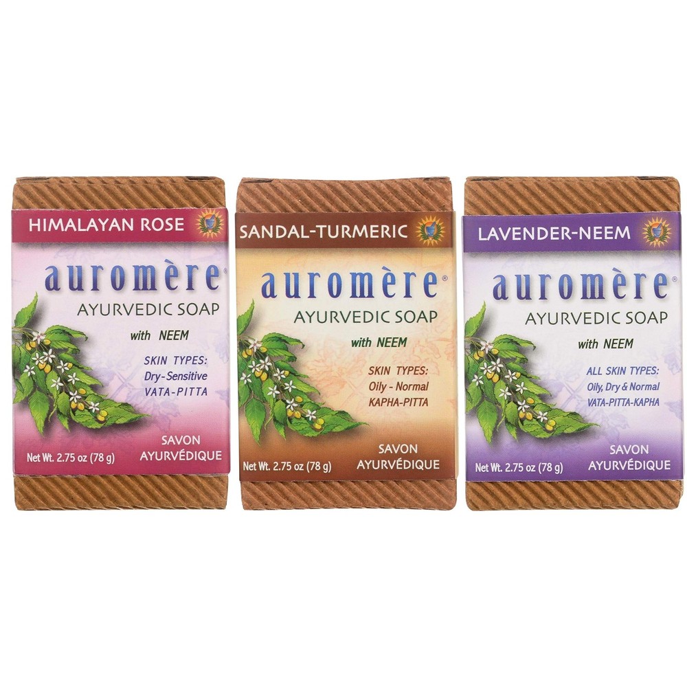 Auromere Ayurvedic Neem Soap Pack - 3 Vegan Bars 2.75oz Each