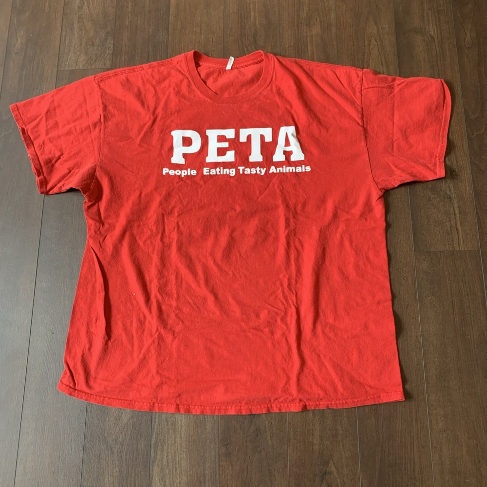 Vintage Red PETA Beef Jerky Outlet Men's Gildan XL Tee Shirt Atlantic City NJ
