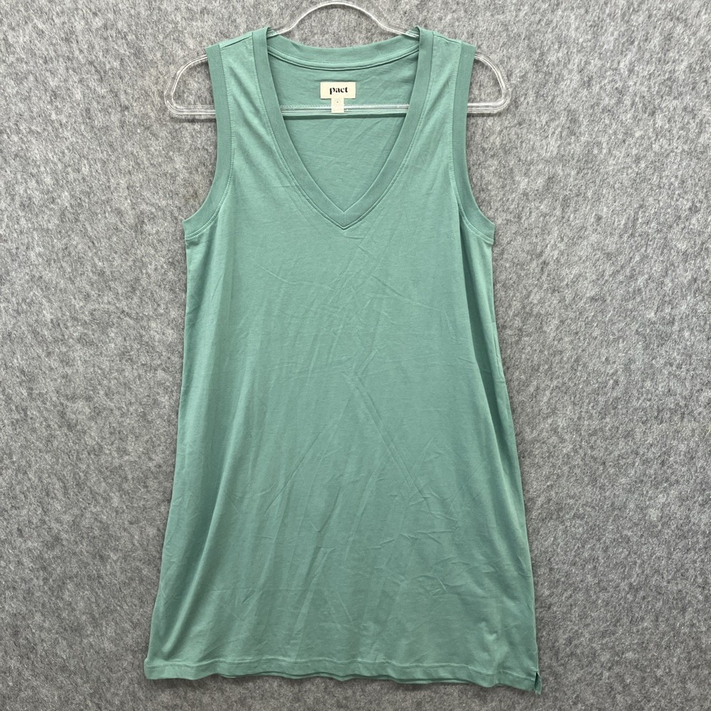 Pact Organic Cotton Sleeveless Knit T Shirt Dress Womens M Sage Green