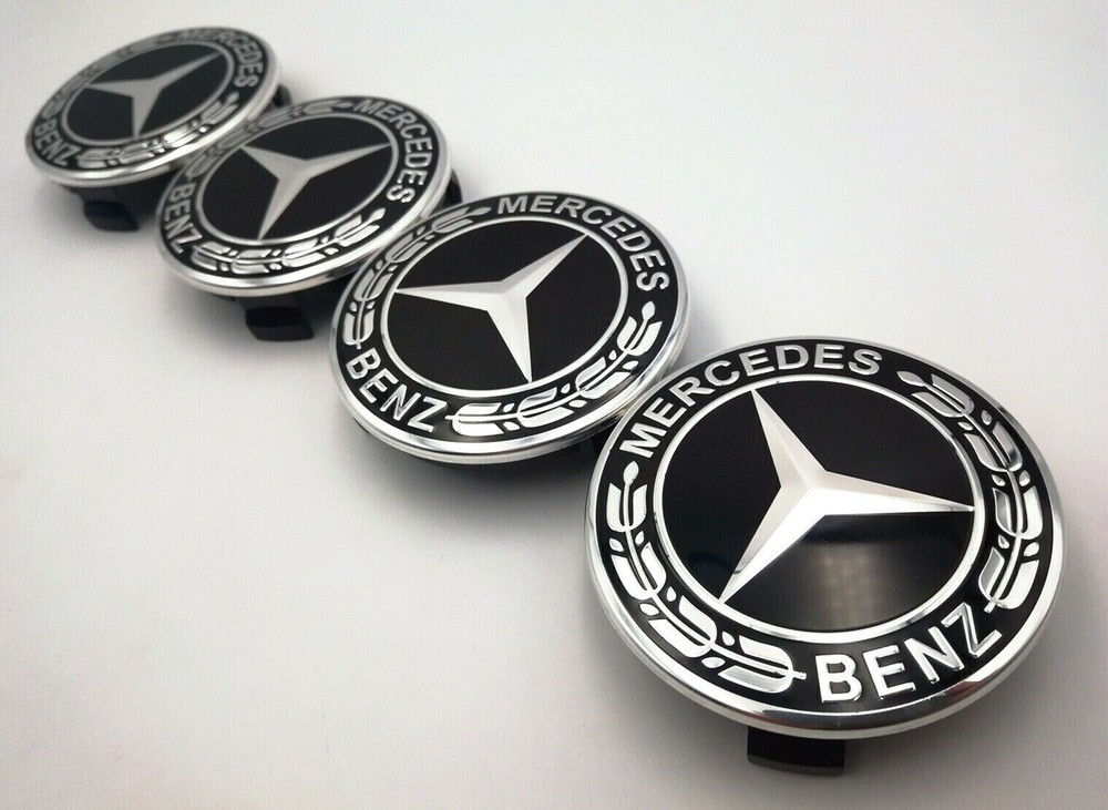 4PC Set For Mercedes-Benz Laurel Wreath Black Wheel Center Hub Caps  75mm