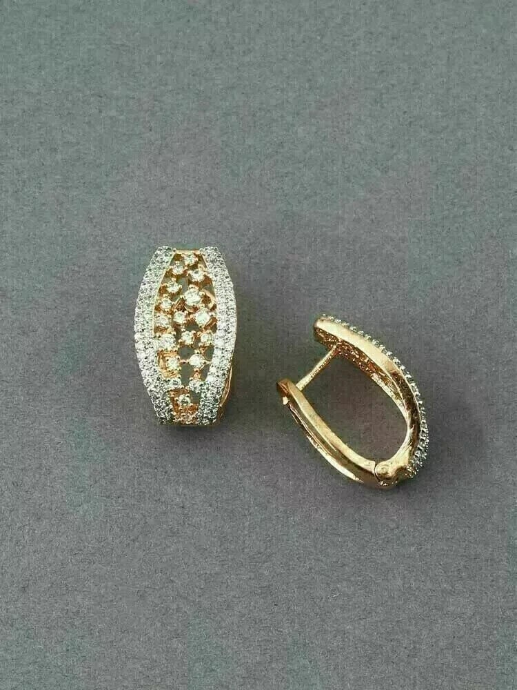2 Ct Round Cut Lab-Created Diamond Huggie Hoop Earrings 14K Yellow Gold Plated