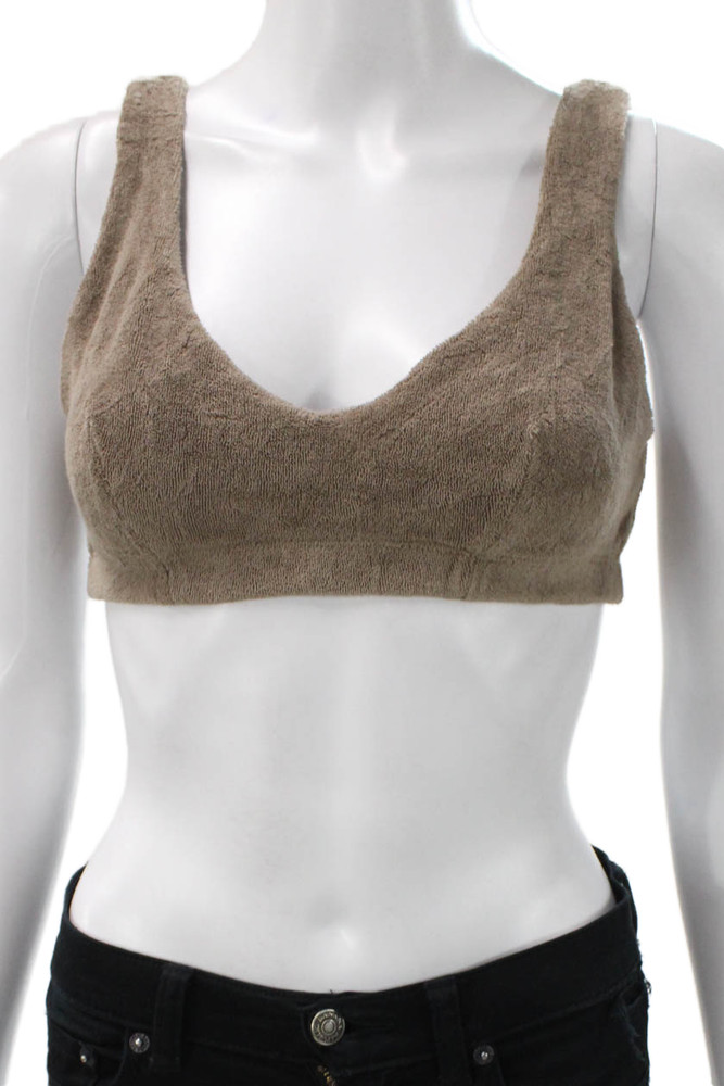 Beyond Yoga x Donni Womens V Neck Terry Sports Bra Brown Size SmallFree Shipping in US $100+ Orders | $6.95 Orders Below
