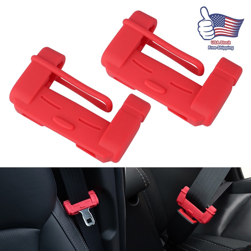 2PCS Car Red Seat Belt Buckle Clip Anti-Scratch Protector Cover SUV Accessories