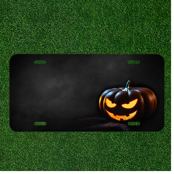 Custom Personalized Auto Tag With Halloween Pumpkin Design Add Names