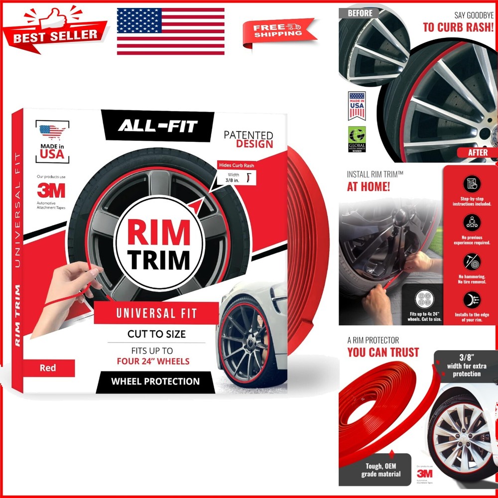Universal Fit Red Wheel Rim Trim for Easy Curb Rash Protection
