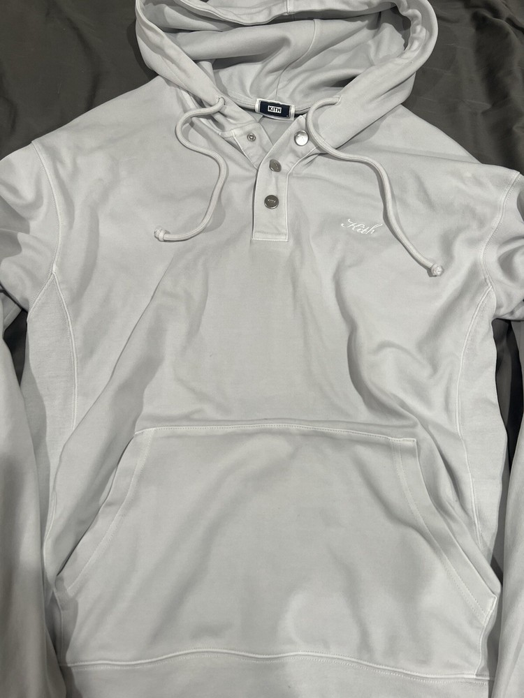Kith Crystal Wash Interlock Williams IV Hoodie in Concrete Size Small