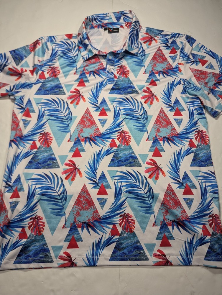 Yatta Golf Polo Shirt Mens XXL Hawaiian Short Sleeve Palm Trees Abstract 2XL-image